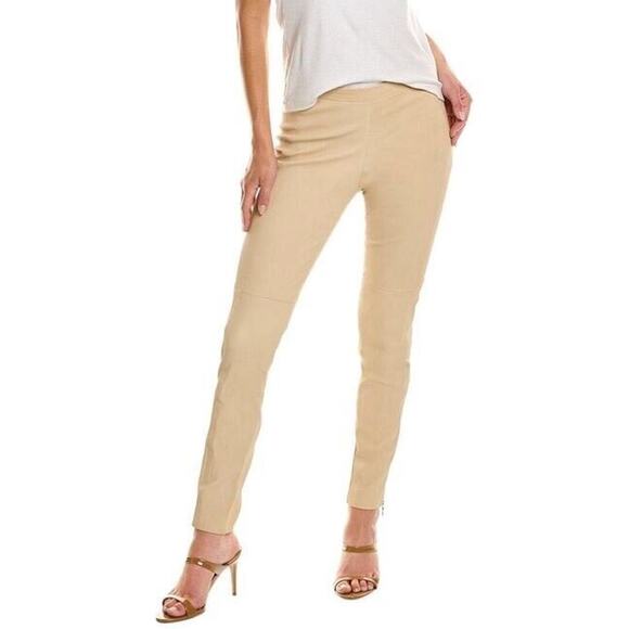 Brunello Cucinelli Genuine Leather Skinny Pants/Leggings In Beige Size 4. - Picture 1 of 16
